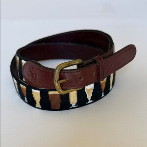 Smathers & Branson Beer Needlepoint Belt Leather Trim Size 42 Brown